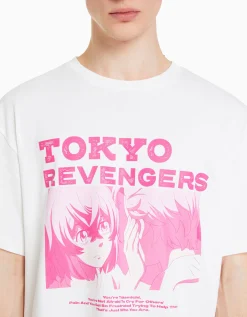 BERSHKA T-shirt manches courtes boxy fit imprimé TOKYO REVENGERS Blanc Shop