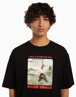 BERSHKA T-shirt manches courtes boxy fit imprimé The Notorious B.I.G. Noir Best