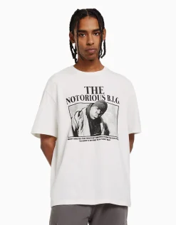 BERSHKA T-shirt manches courtes boxy fit The Notorious B.I.G. Blanc Store