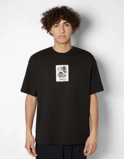 BERSHKA T-shirt manches courtes boxy imprimé Gremlins Noir New