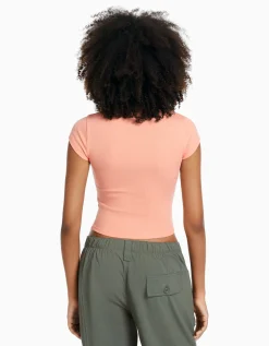 BERSHKA T-shirt manches courtes bord côte Orange Flash Sale