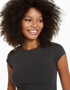 BERSHKA T-shirt manches courtes bord côte Gris Store