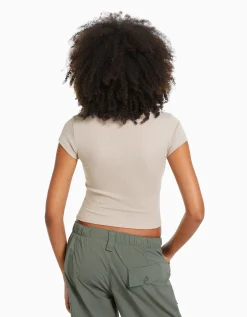 BERSHKA T-shirt manches courtes bord côte Sable Hot