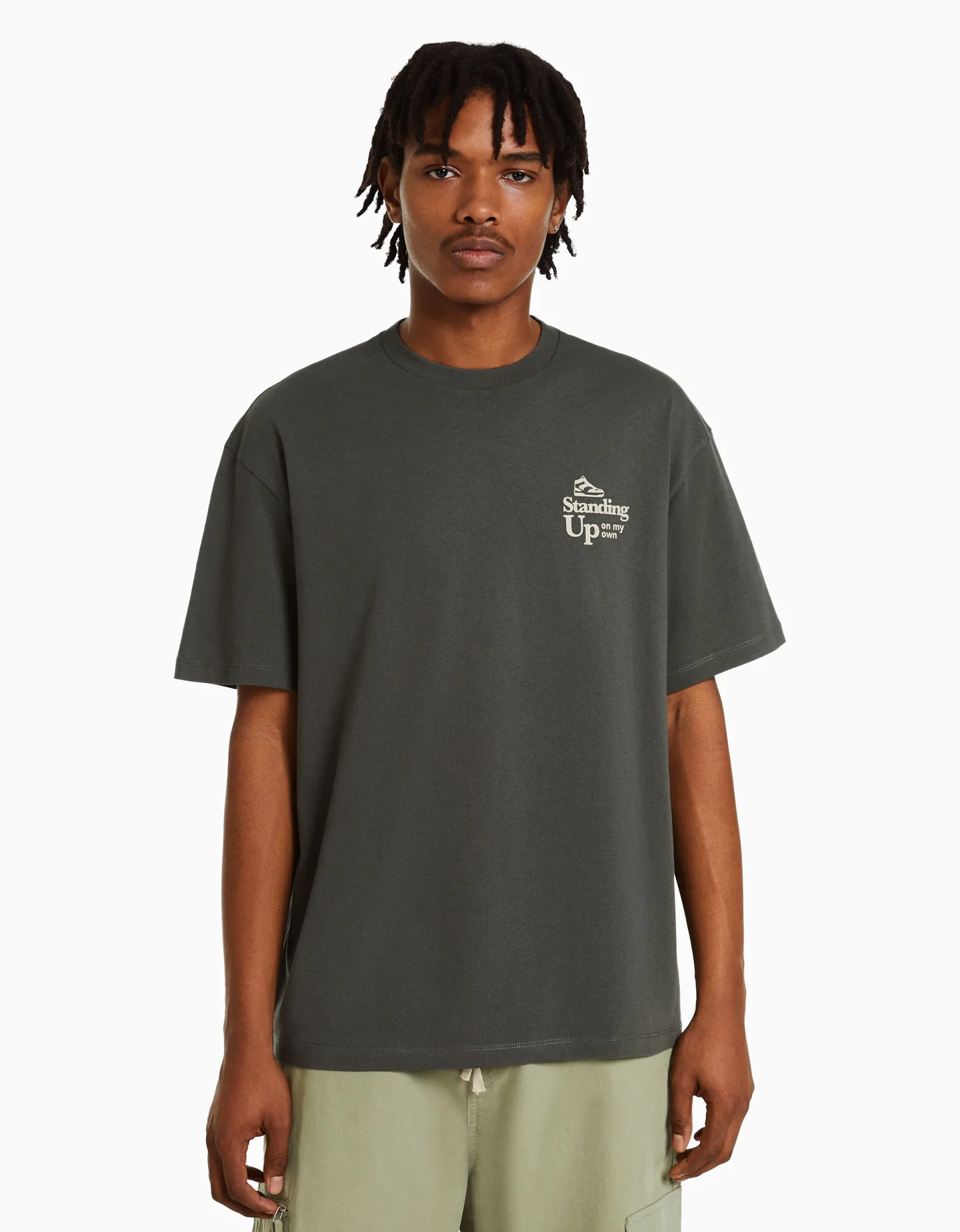 BERSHKA T-shirt manches courtes boxy fit lettering Pierre Store