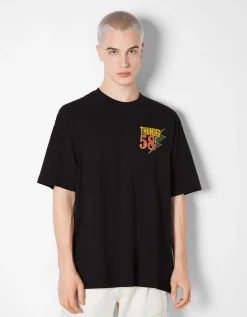 BERSHKA T-shirt manches courtes boxy imprimé racing Camel Online