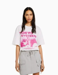 BERSHKA T-shirt manches courtes boxy fit imprimé TOKYO REVENGERS Noir Hot