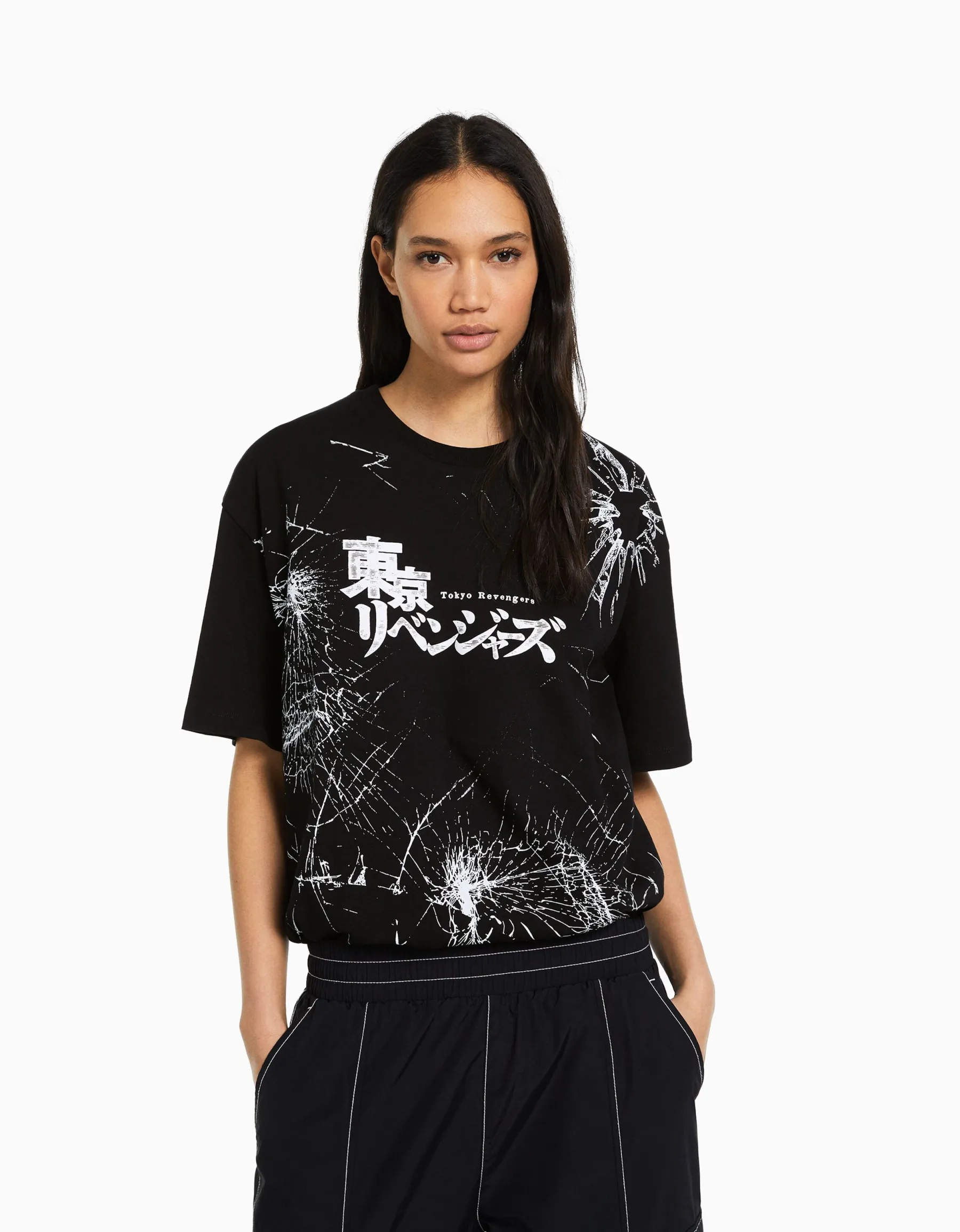 BERSHKA T-shirt manches courtes boxy fit TOKYO REVENGERS Noir Hot
