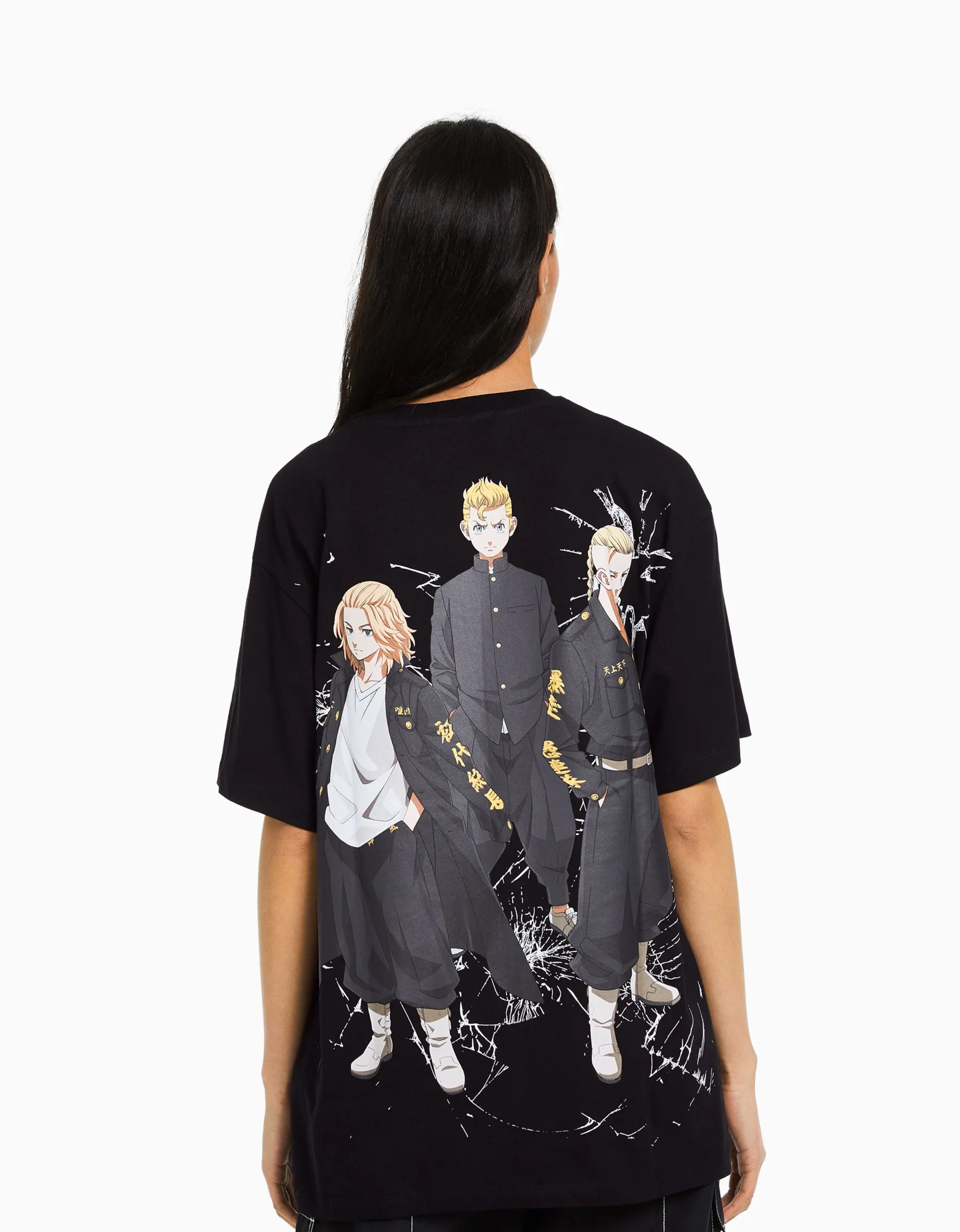 BERSHKA T-shirt manches courtes boxy fit TOKYO REVENGERS Noir Hot