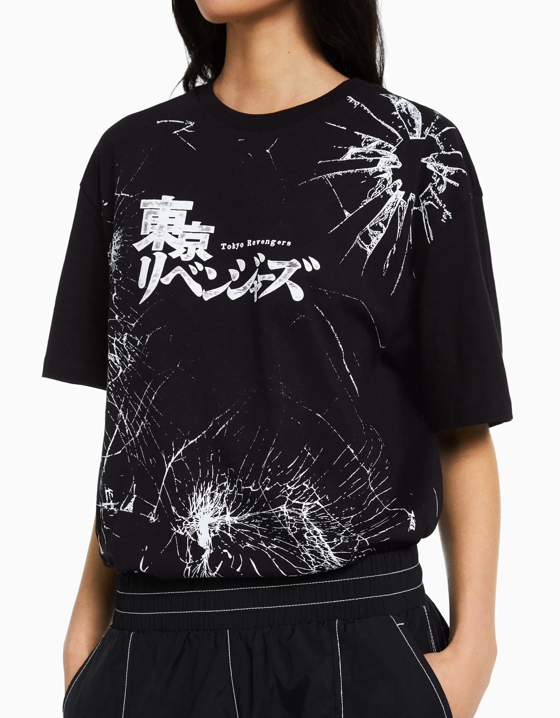 BERSHKA T-shirt manches courtes boxy fit TOKYO REVENGERS Noir Hot