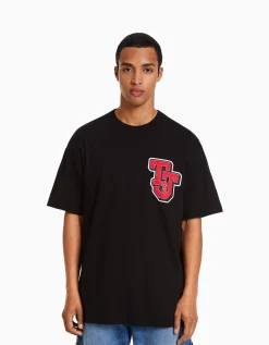 BERSHKA T-shirt manches courtes boxy fit imprimé Tom & Jerry Noir Outlet