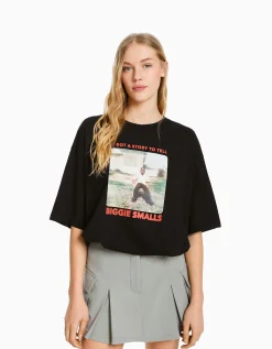 BERSHKA T-shirt manches courtes boxy fit imprimé The Notorious B.I.G. Noir Online