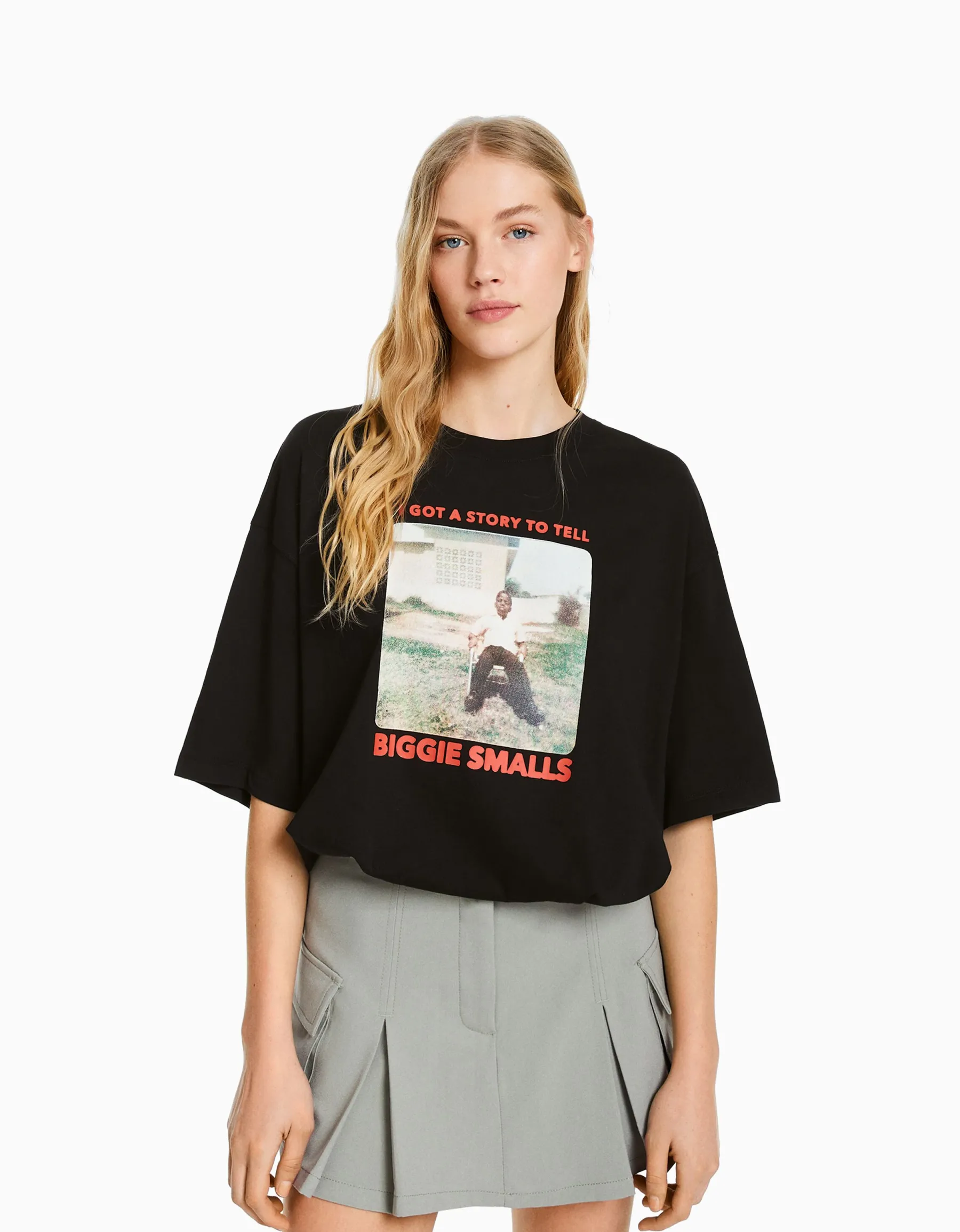 BERSHKA T-shirt manches courtes boxy fit imprimé The Notorious B.I.G. Noir Online