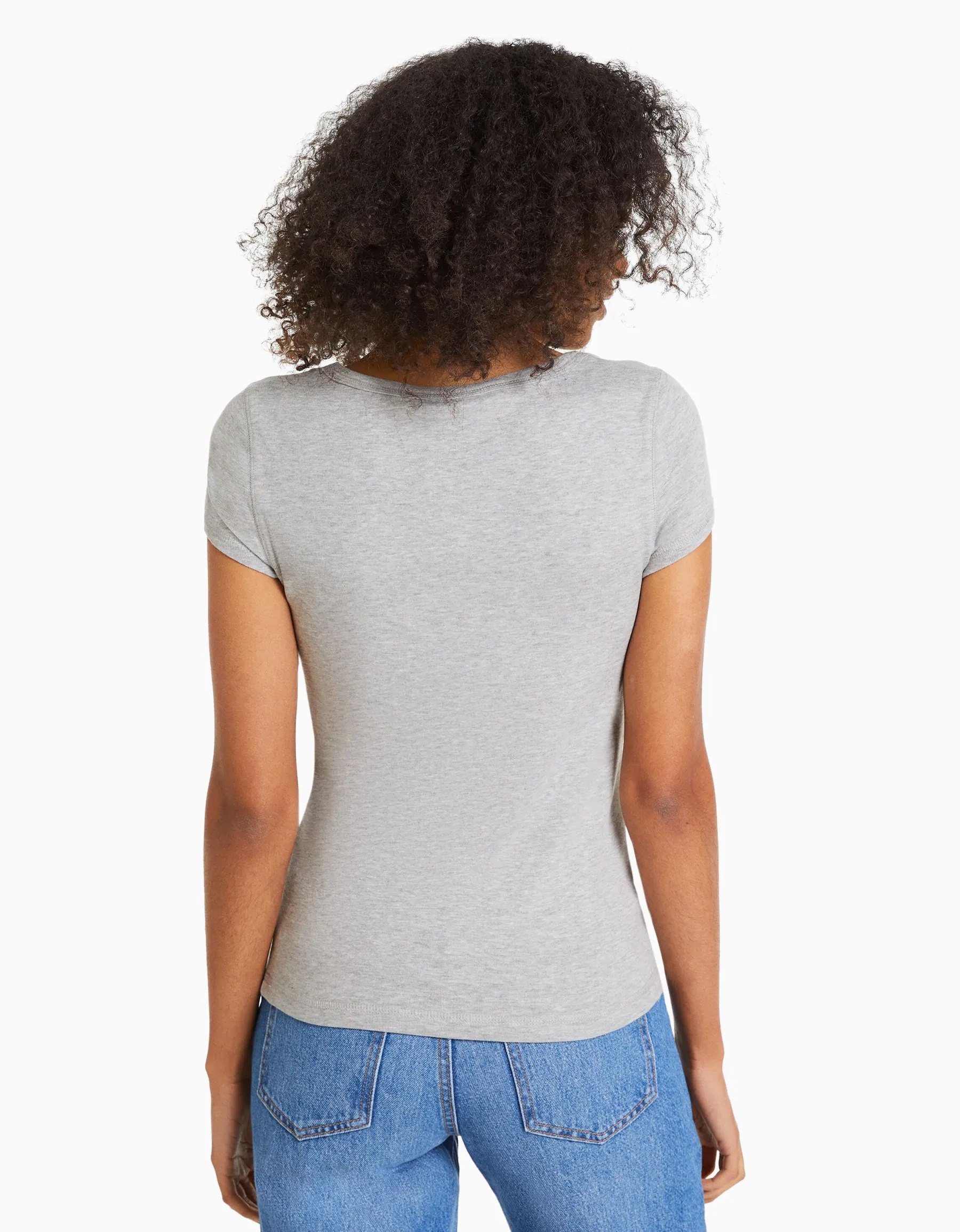 BERSHKA T-shirt manches courtes col rond Bleu lavé Cheap
