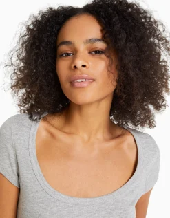 BERSHKA T-shirt manches courtes col rond Bleu lavé Cheap
