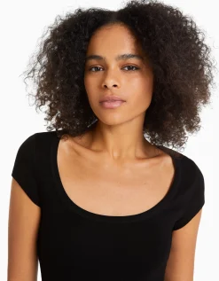 BERSHKA T-shirt manches courtes col rond Bleu lavé Sale