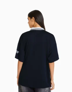 BERSHKA T-shirt manches courtes col polo football Marine Fashion