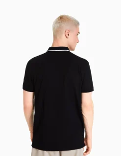 BERSHKA T-shirt manches courtes col polo bandes Blanc Online