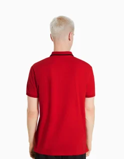 BERSHKA T-shirt manches courtes col polo bandes Blanc Cheap