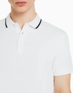 BERSHKA T-shirt manches courtes col polo bandes Blanc Store