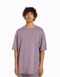 BERSHKA T-shirt manches courtes effet délavé Noir Clearance