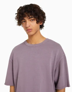 BERSHKA T-shirt manches courtes effet délavé Noir Clearance
