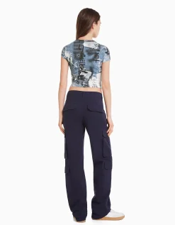 BERSHKA T-shirt manches courtes imprimé Noir Flash Sale