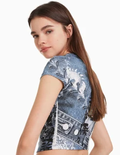BERSHKA T-shirt manches courtes imprimé Noir Flash Sale