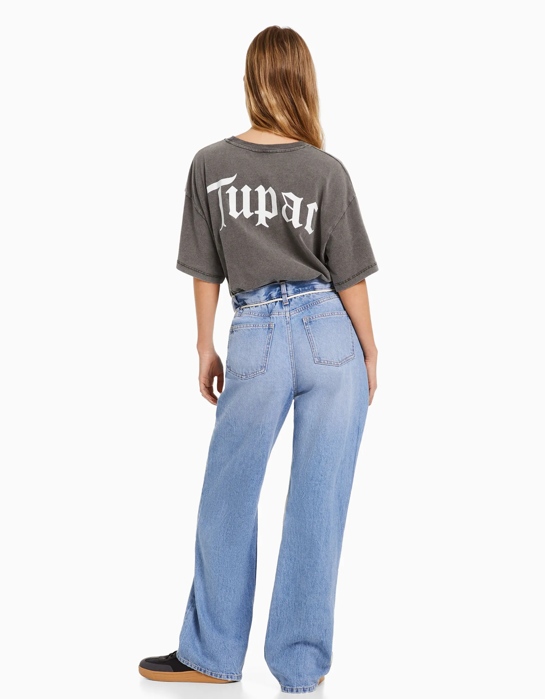 BERSHKA T-shirt manches courtes imprimé Tupac Noir Cheap