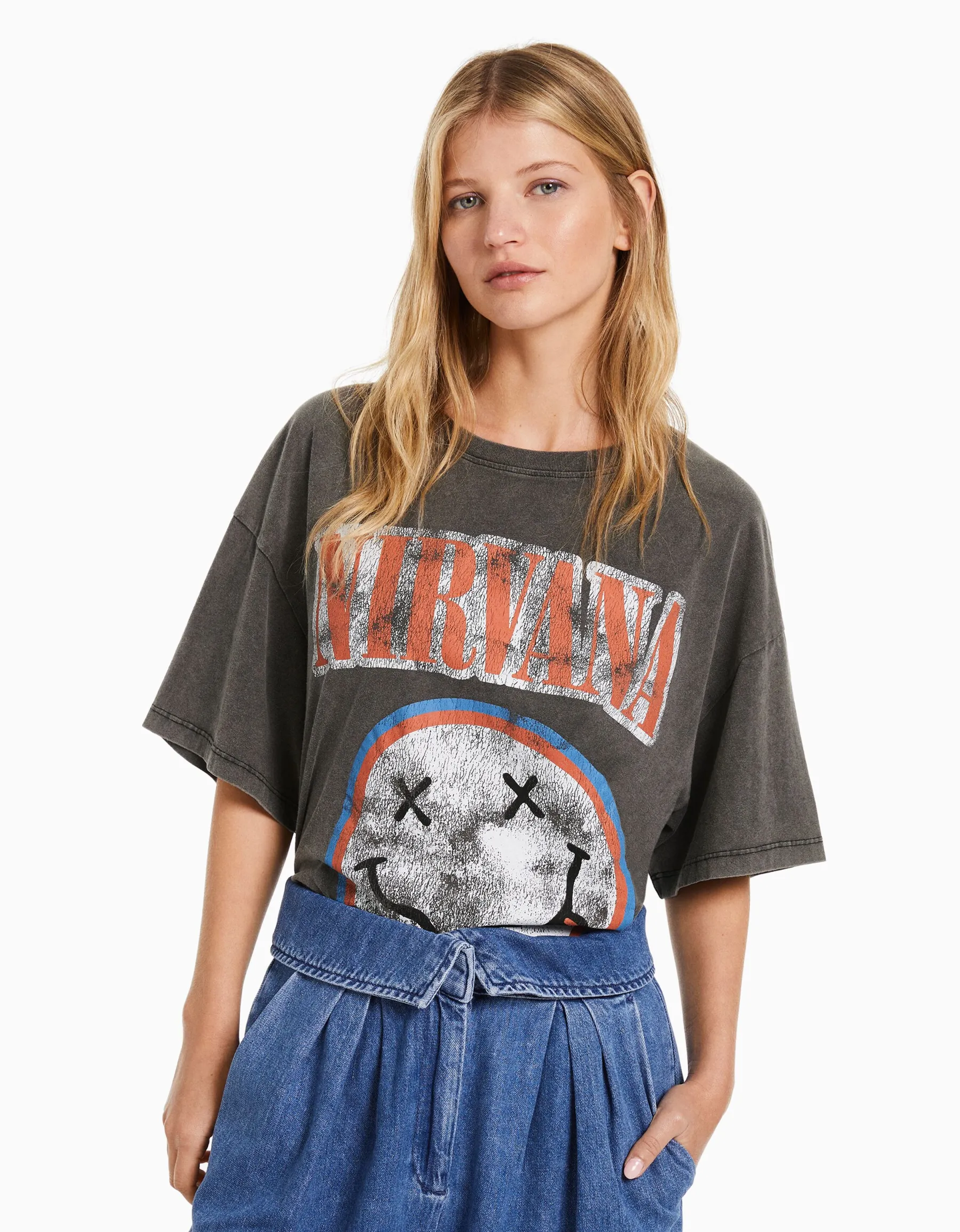 BERSHKA T-shirt manches courtes imprimé Nirvana Noir Store