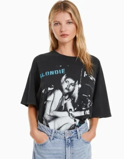 BERSHKA T-shirt manches courtes imprimé Blondie Noir Shop