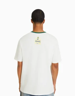 BERSHKA T-shirt manches courtes imprimé Snoopy Blanc Best