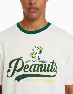 BERSHKA T-shirt manches courtes imprimé Snoopy Blanc Best