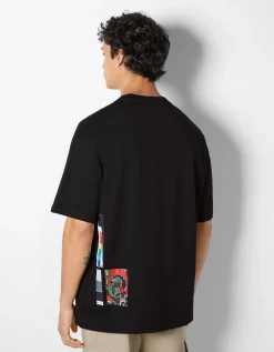 BERSHKA T-shirt manches courtes imprimé Art Series Blanc Cheap