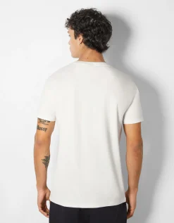 BERSHKA T-shirt manches courtes imprimé photo Blanc cassé Clearance