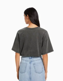 BERSHKA T-shirt manches courtes imprimé Simba Noir Sale