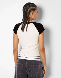 BERSHKA T-shirt manches courtes imprimé Mickey Blanc cassé Clearance