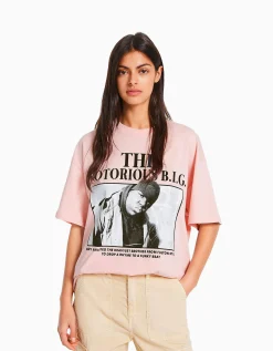 BERSHKA T-shirt manches courtes imprimé The Notorious B.I.G. Rose Outlet