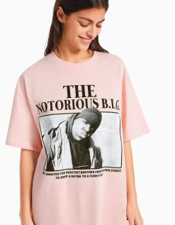 BERSHKA T-shirt manches courtes imprimé The Notorious B.I.G. Rose Outlet