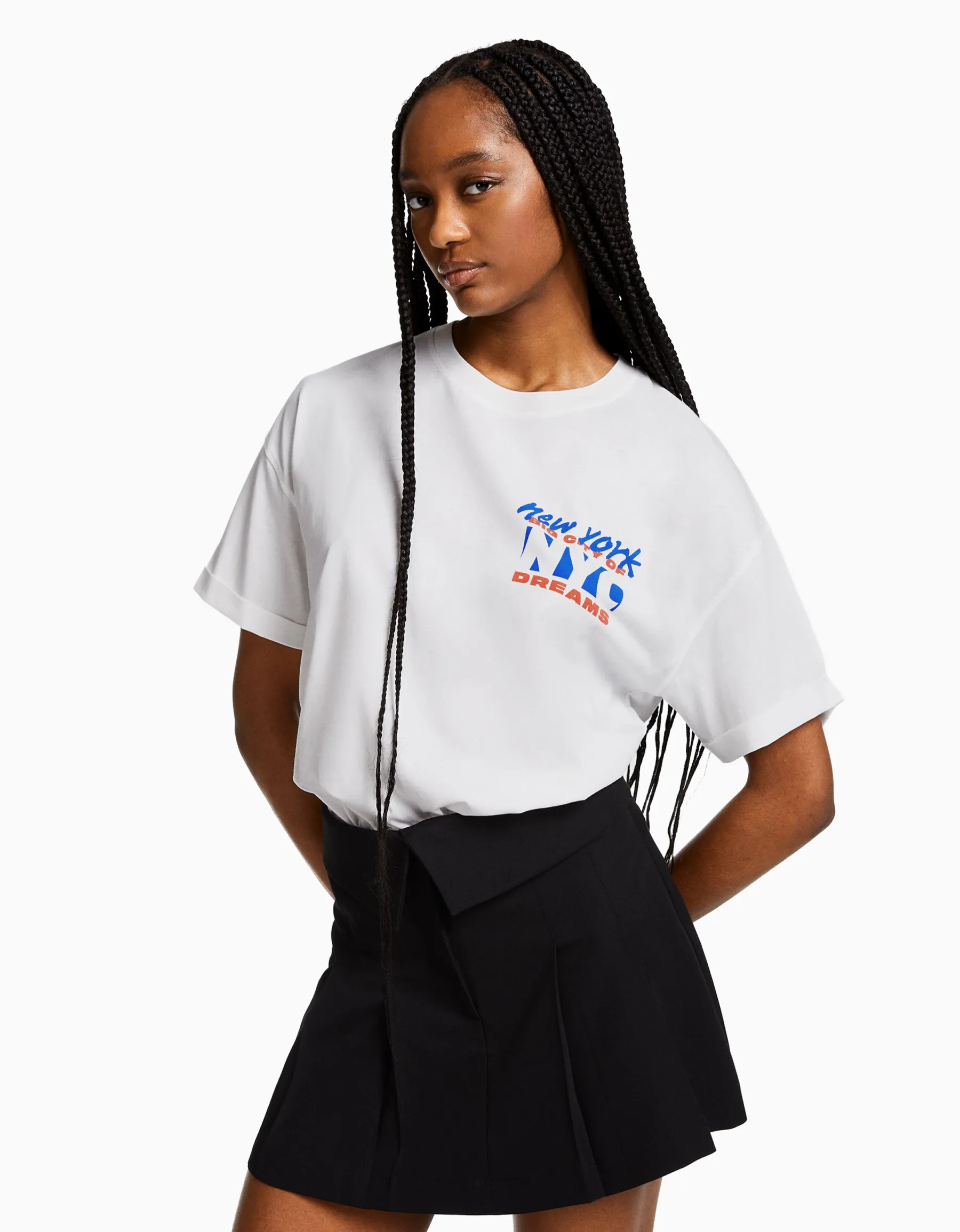 BERSHKA T-shirt manches courtes imprimé Blanc cassé Cheap