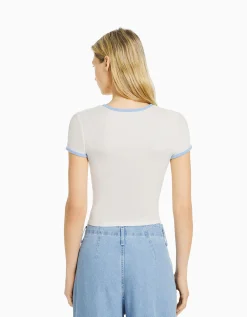 BERSHKA T-shirt manches courtes imprimé Jaune Flash Sale