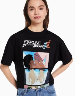 BERSHKA T-shirt manches courtes imprimé Darling in the Franxx Noir Online