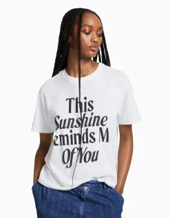 BERSHKA T-shirt manches courtes imprimé Blanc Cheap