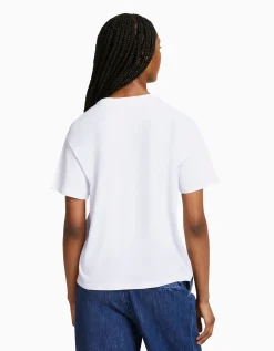 BERSHKA T-shirt manches courtes imprimé Blanc Cheap