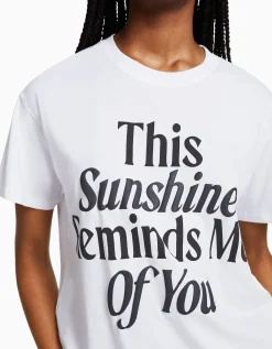 BERSHKA T-shirt manches courtes imprimé Blanc Cheap