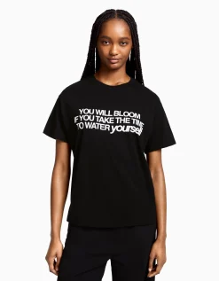 BERSHKA T-shirt manches courtes imprimé Blanc Flash Sale