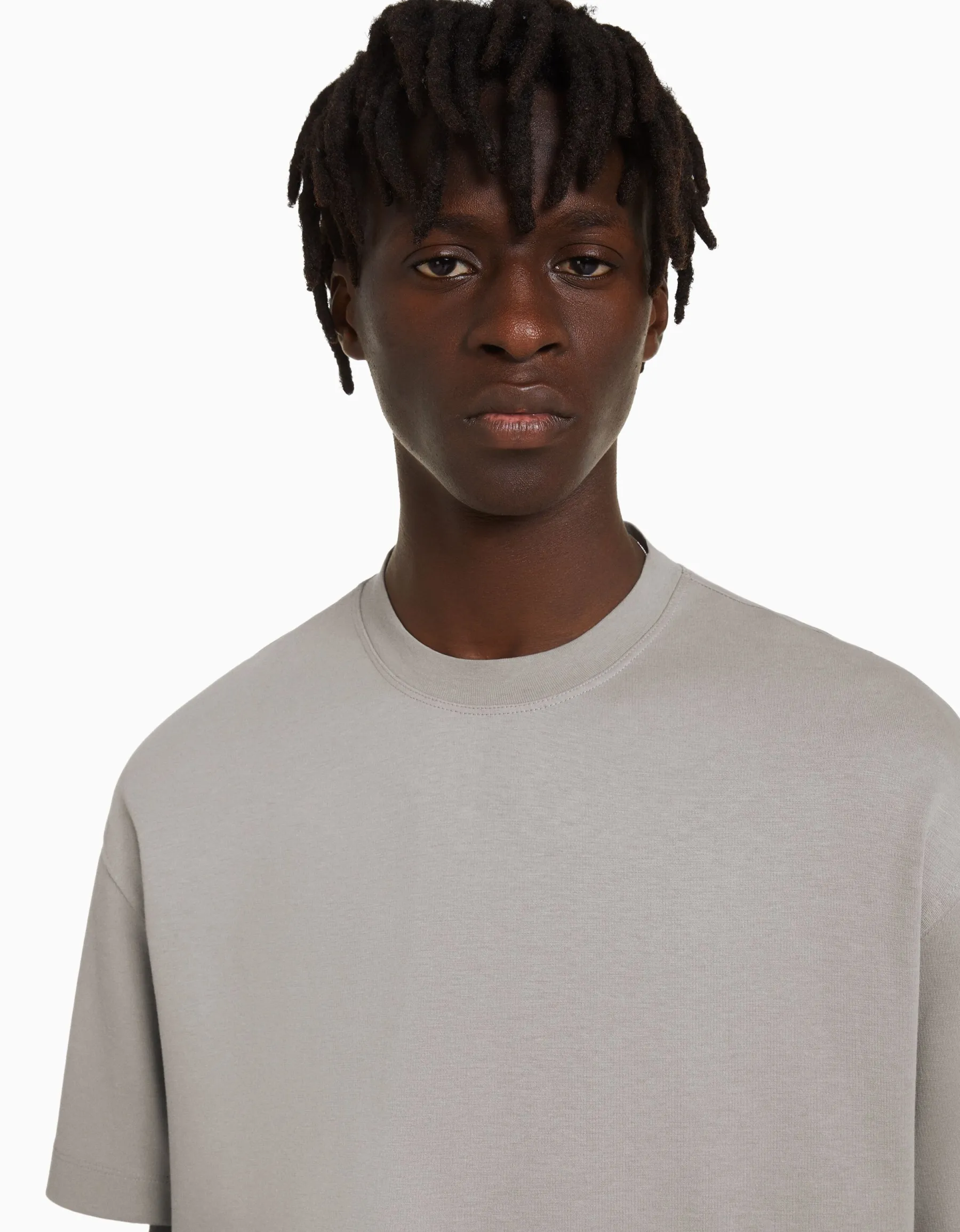 BERSHKA T-shirt manches courtes interlock Gris Outlet