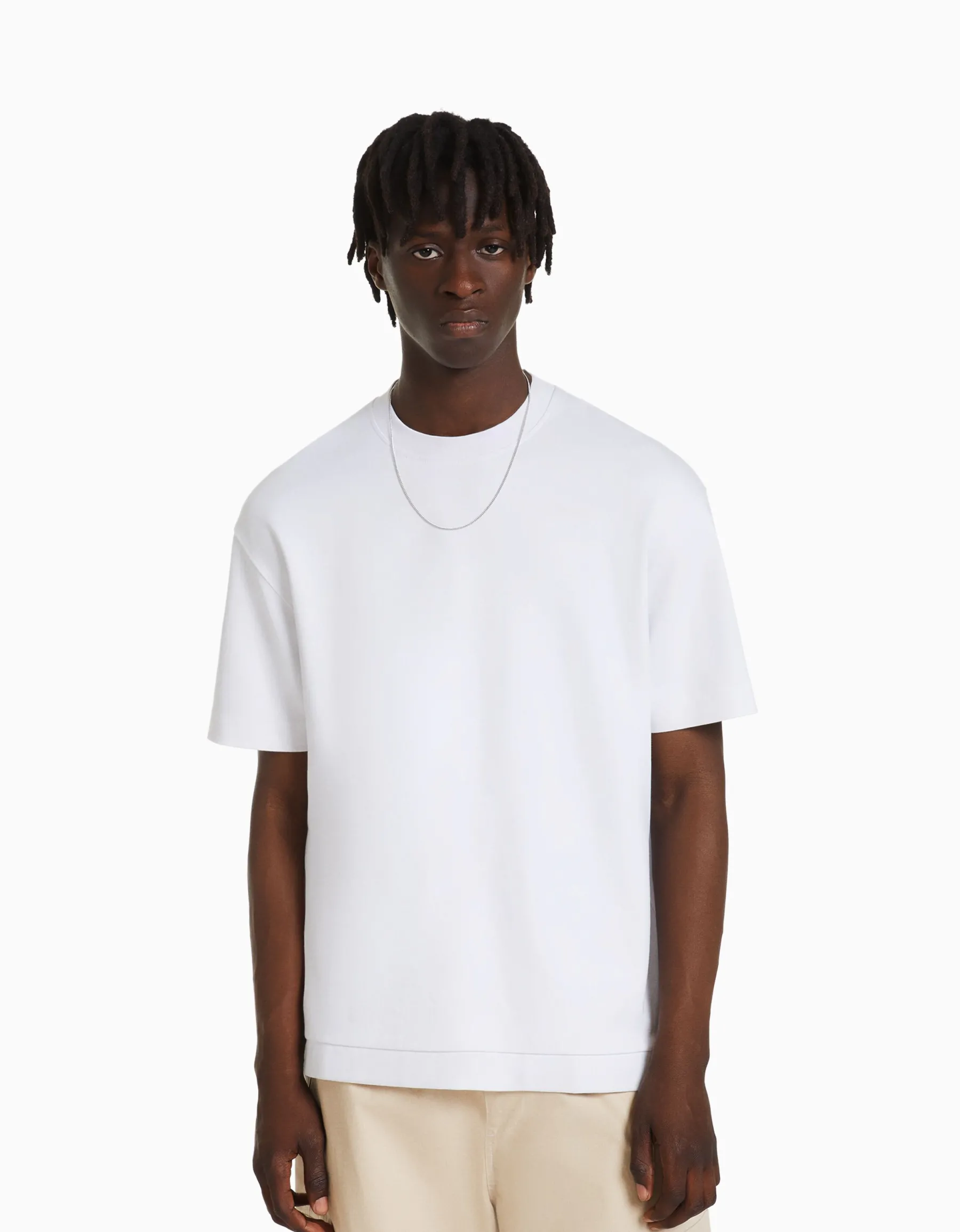 BERSHKA T-shirt manches courtes interlock Blanc Online