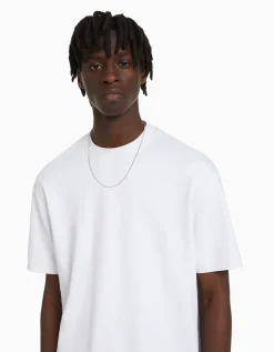 BERSHKA T-shirt manches courtes interlock Blanc Online