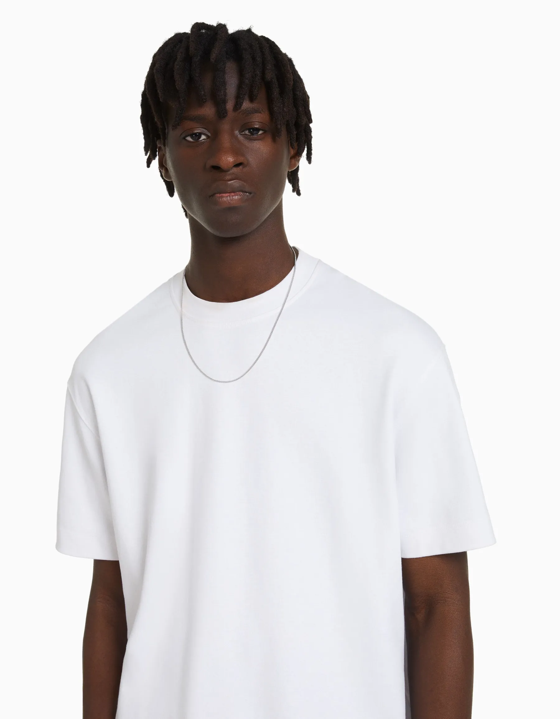 BERSHKA T-shirt manches courtes interlock Blanc Online