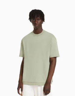 BERSHKA T-shirt manches courtes interlock Kaki Shop